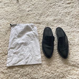 Robert Clergerie Paris Croc Embossed Black Slides